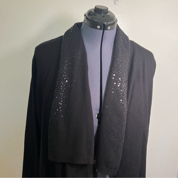 DKNY Sequin Collar Open Front Cardigan Black - Picture 3 of 14